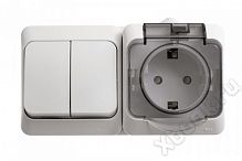 Schneider Electric Lexel Этюд Белый Блок Выключатель 2-клав + розетка с/з со шторками IP44 наружный (BPA16-242B)